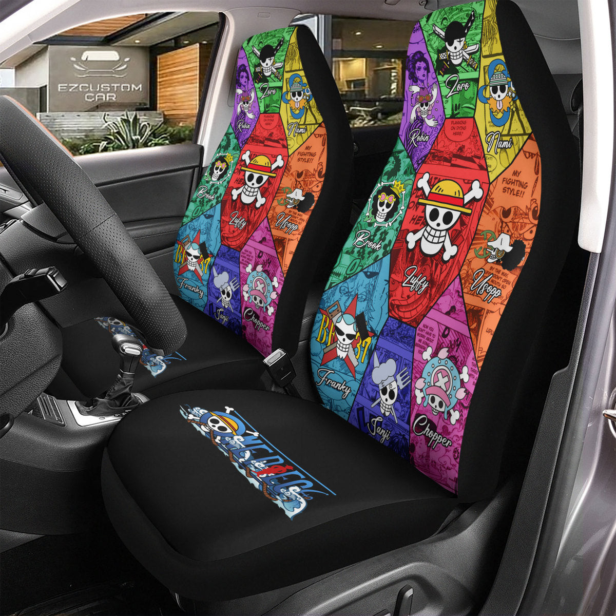 Straw Hat Pirates Symbol Car Seat Covers Custom for One Piece Anime Car Decor