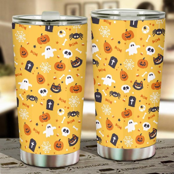 Halloween Car Accessories Custom Car Tumblers Cup Halloween Pattern Ghost, Skull, Pumpkin