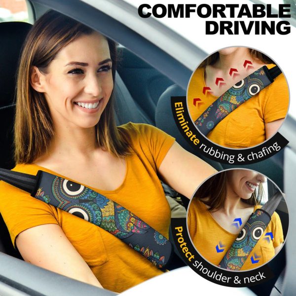 Owl Mandala Seat Belt Covers Custom Owl Car Accessories
