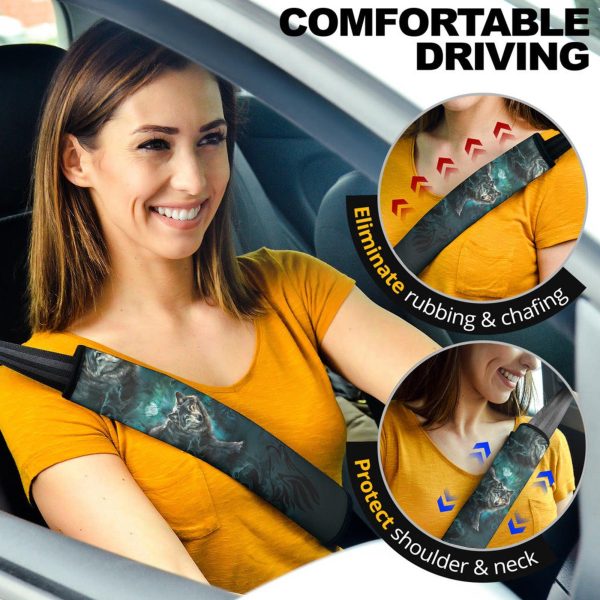 Alert Wolf Seat Belt Covers Custom Animal Car Accessories