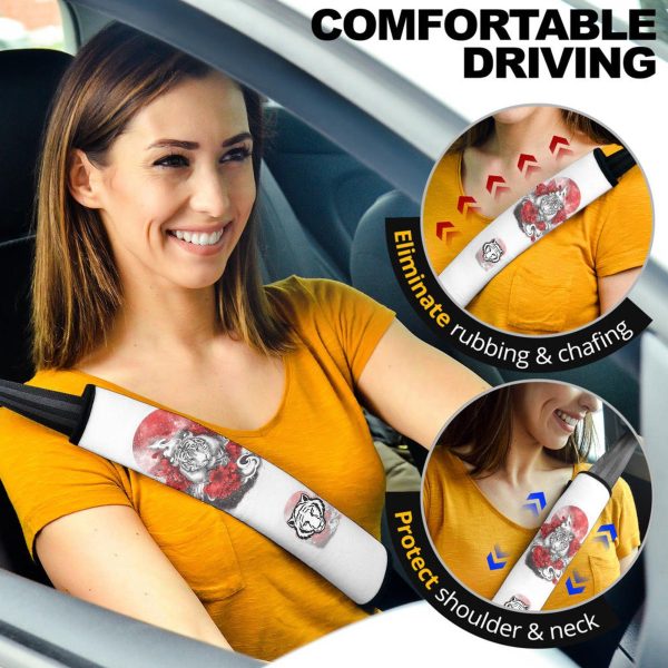 Flower x White Tiger Seat Belt Covers Custom Tiger Car Accessories