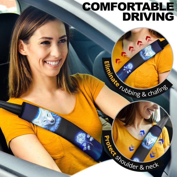 Blue Wolf Seat Belt Covers Custom Animal Car Accessories