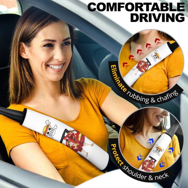 Luffy Seat Belt Covers Custom One Piece Luffy Flag Car Accessories