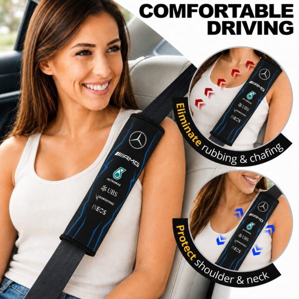 Black Blue AMG Petronas Racing Seat Belt Covers For Fans