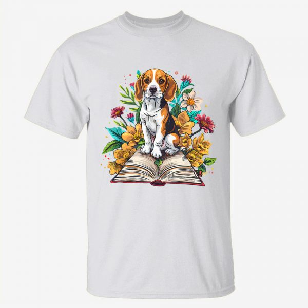 Cottagecore Beagle Dog With Book And Flower For Book Lovers T-Shirt
