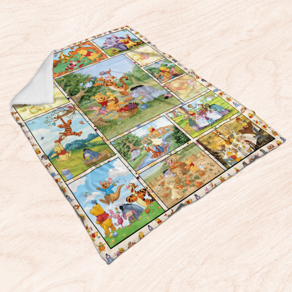 Happy Fall Pooh And Friends Fleece Blanket For Bedding Decor