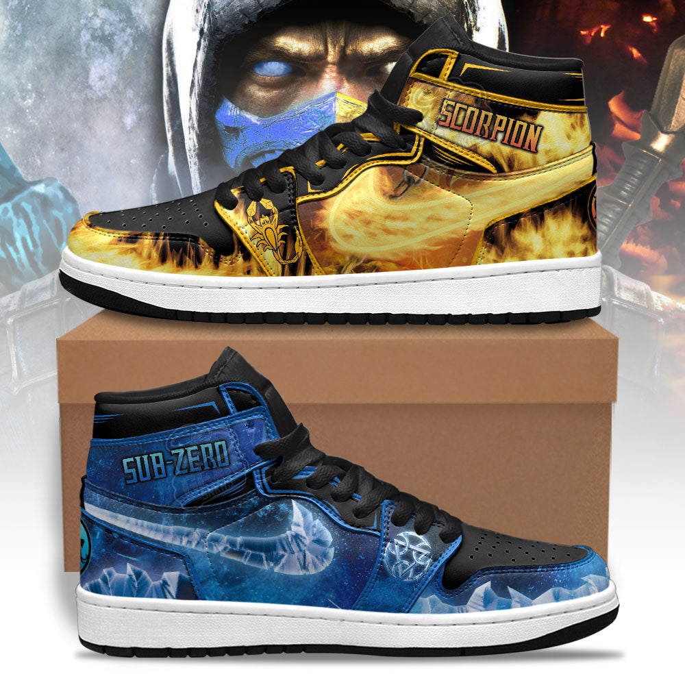 Mortal Kombat Sneakers Scorpion Fire Style vs Sub-zero Ice Shoes Custom For Fans