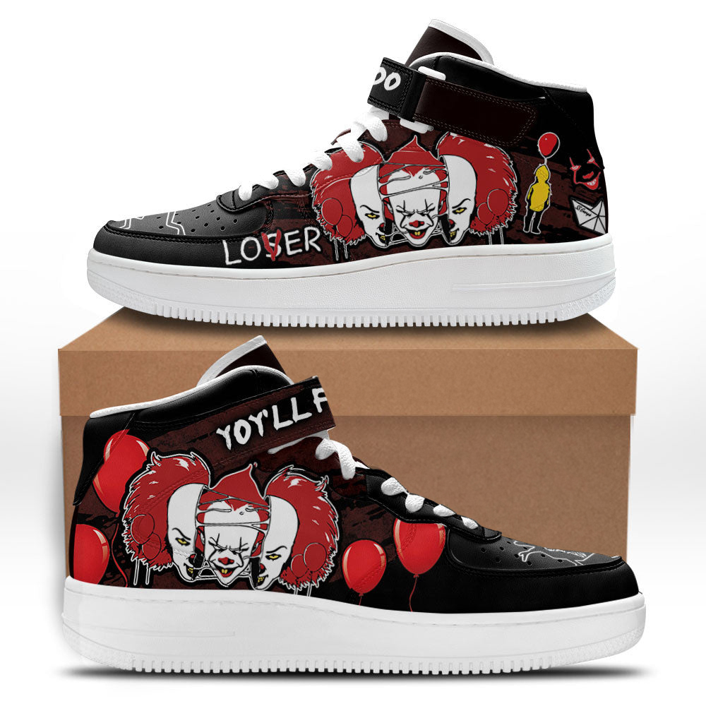 Pennywise IT Face Shoes Custom Mid Sneakers Horror Fans