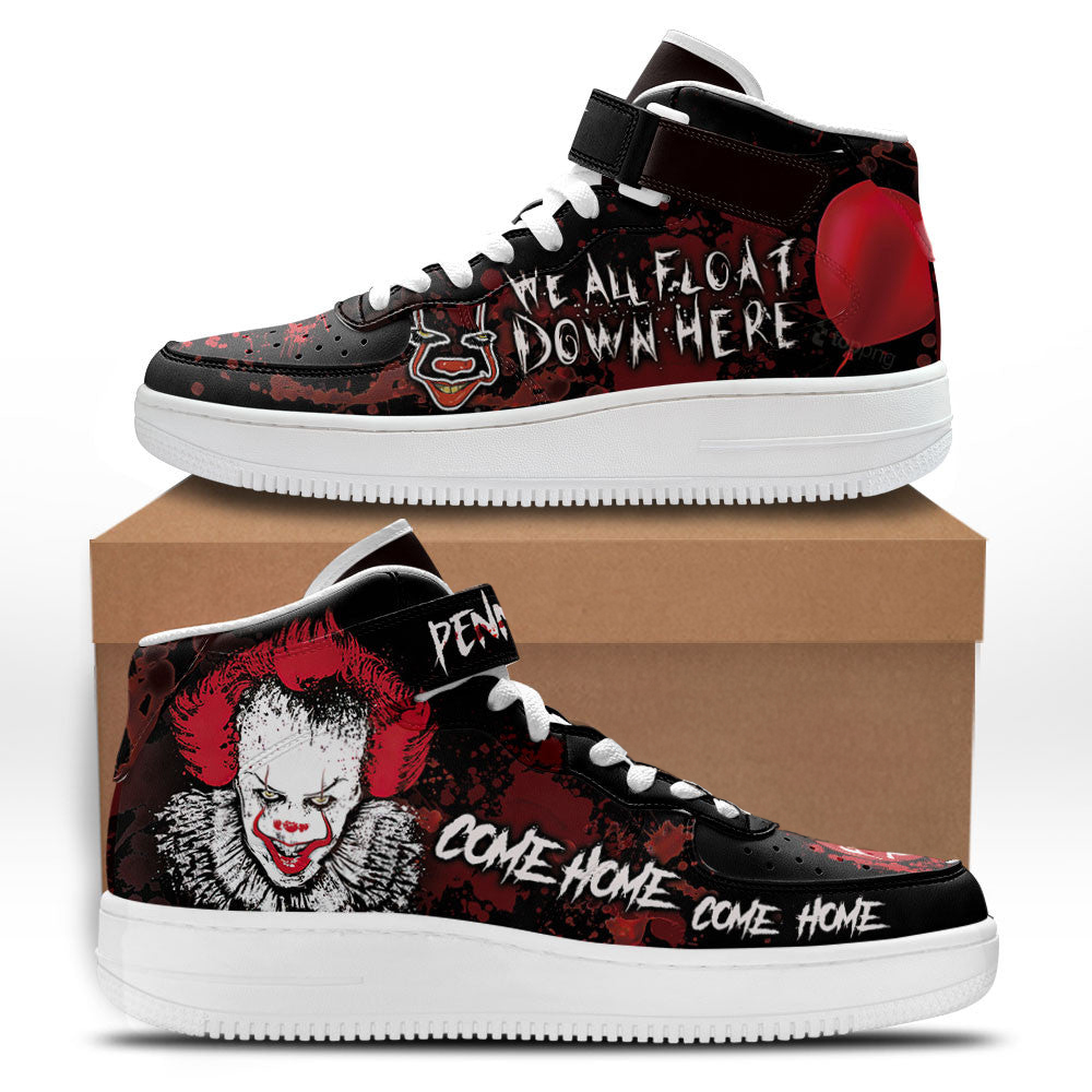 Pennywise IT Shoes Custom Mid Sneakers Horror Fans
