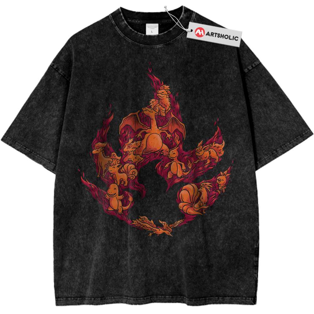 Fire-Type Pokemon Shirt, PKM Shirt, Anime Shirt, Vintage T-Shirt