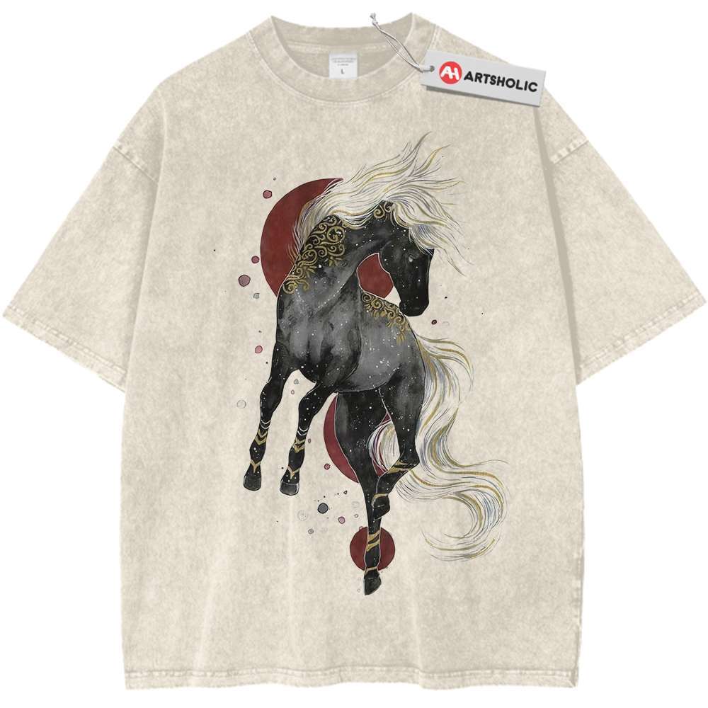 Mystical Black Horse Shirt, Animal Lover Shirt, Vintage Tee