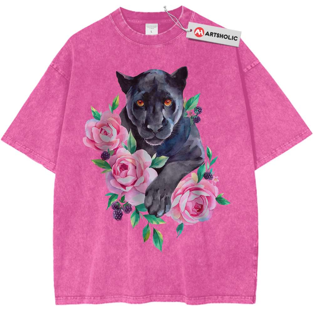 Black Panther and Rose Shirt, Wildlife Animal Shirt, Vintage Tee