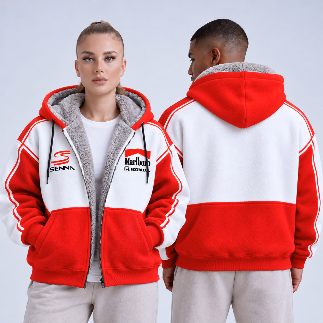 1988 Magic Senna Marlboro Papaya Team Custom Racing Sherpa-Lined Fleece Zip Hoodie
