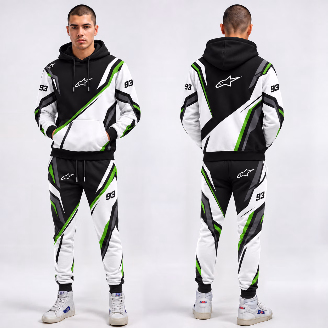 A-Star Black White Green Motorsport Inspired Custom Racing Tracksuit