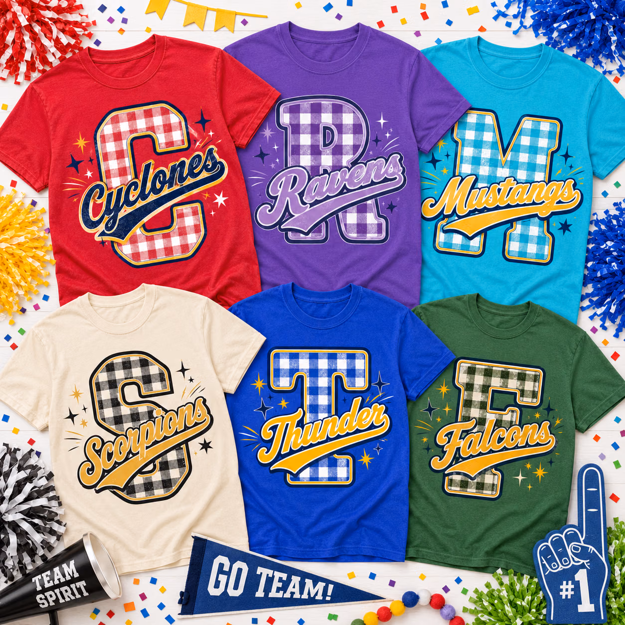 Custom College T-Shirt - Checkered Mascot Monogram Spirit Graphic Tee