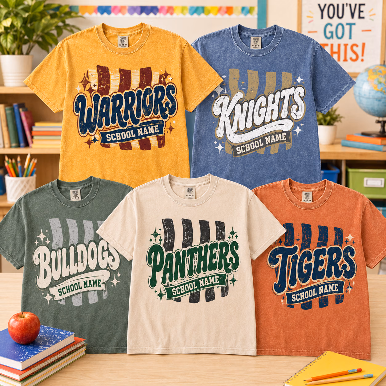 Custom College T-Shirt - Vintage Wavy Mascot School Spirit Tee