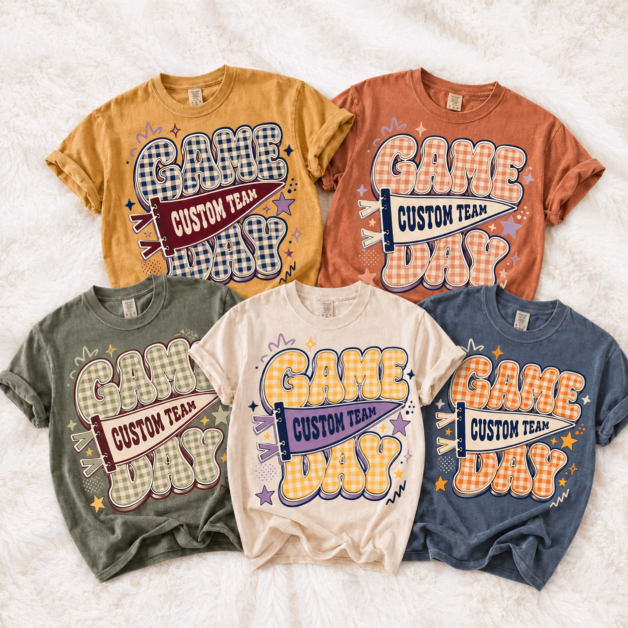 Custom College T-Shirt - Checkered Game Day Team Spirit Graphic Tee