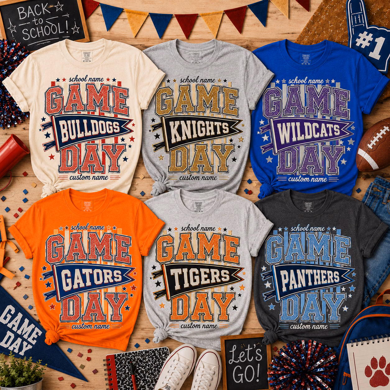 Custom College T-Shirt - Game Day Mascot Pennant School Spirit Tee
