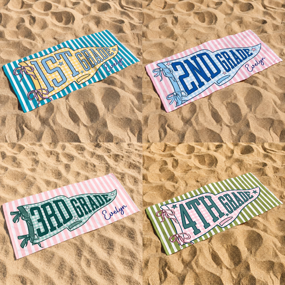 Personalized Beach Towels - Trendy Grade Pennant School Towel
