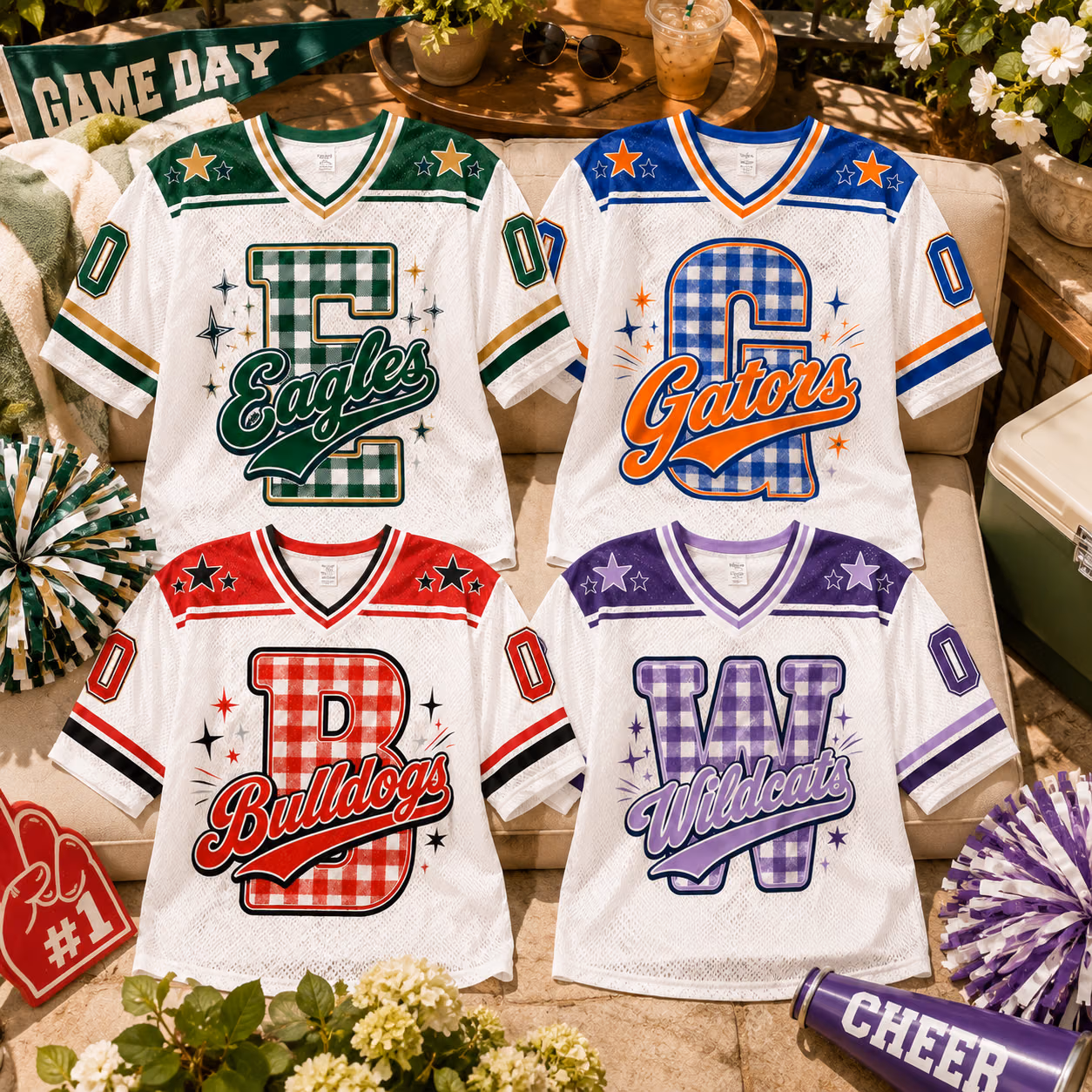 Custom Letter Mesh Football Jersey - Personalized Mascot Game Day Shirt
