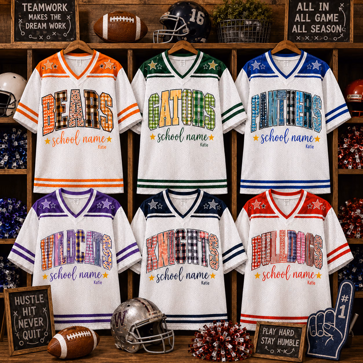 Custom Patterned Mascot Football Jersey - Personalized Name and Number Shirt