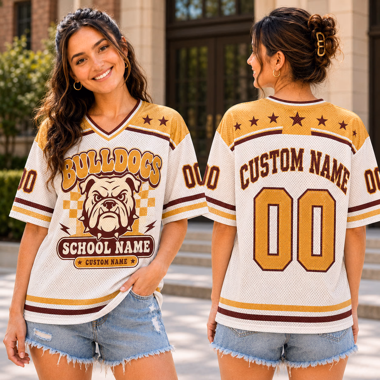 Alternative view of Custom College Football Jersey - Personalized Checkered Mascot Face Shirt
