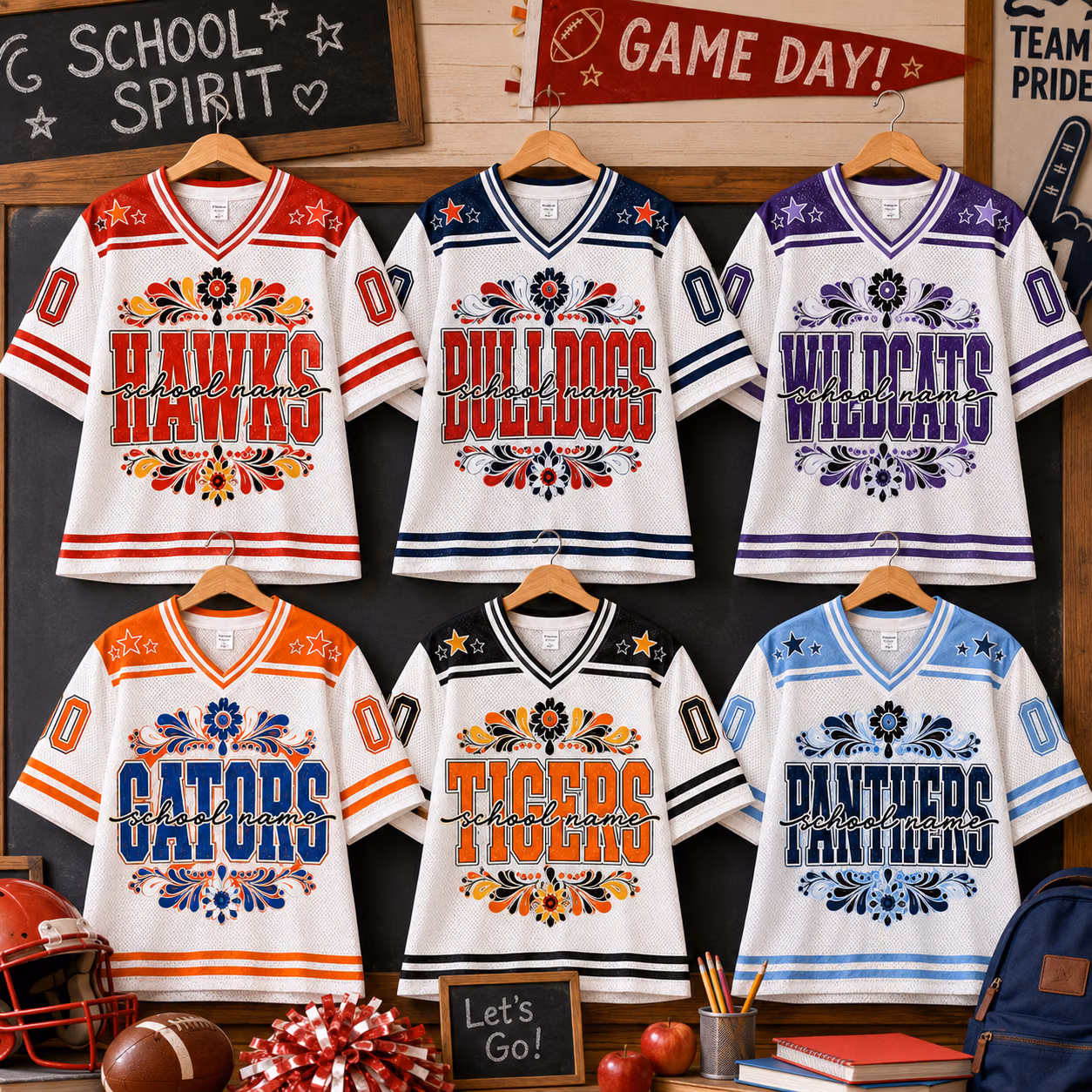 Custom College Football Jersey - Personalized Folk Floral School Shirt