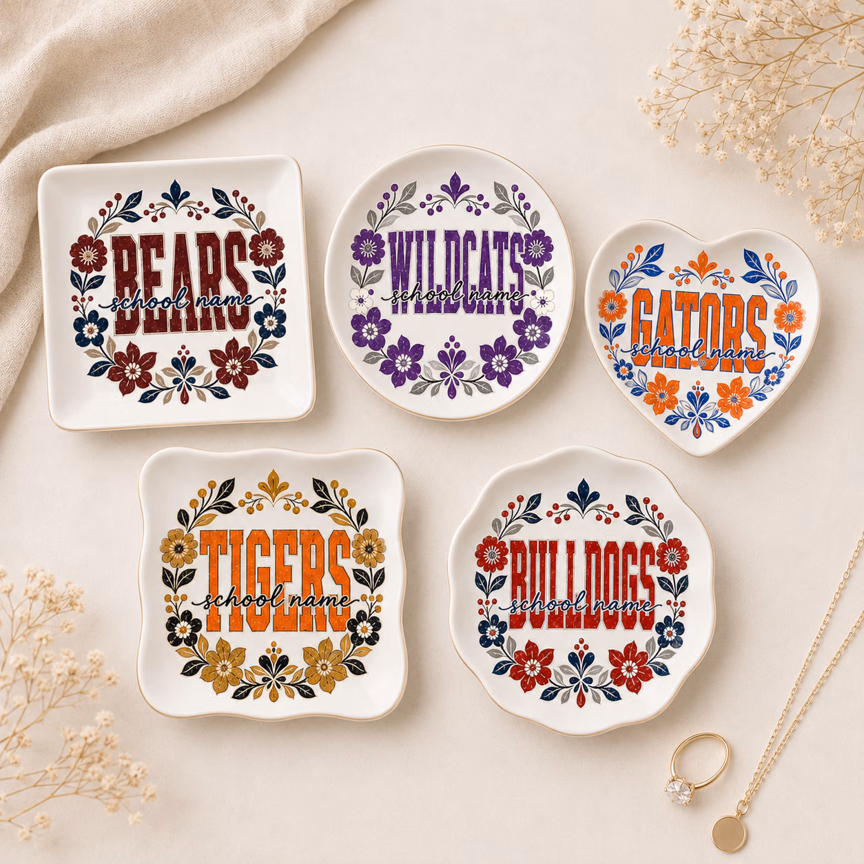 Custom Ceramic Ring Dish - College Mascot Jewelry Dish