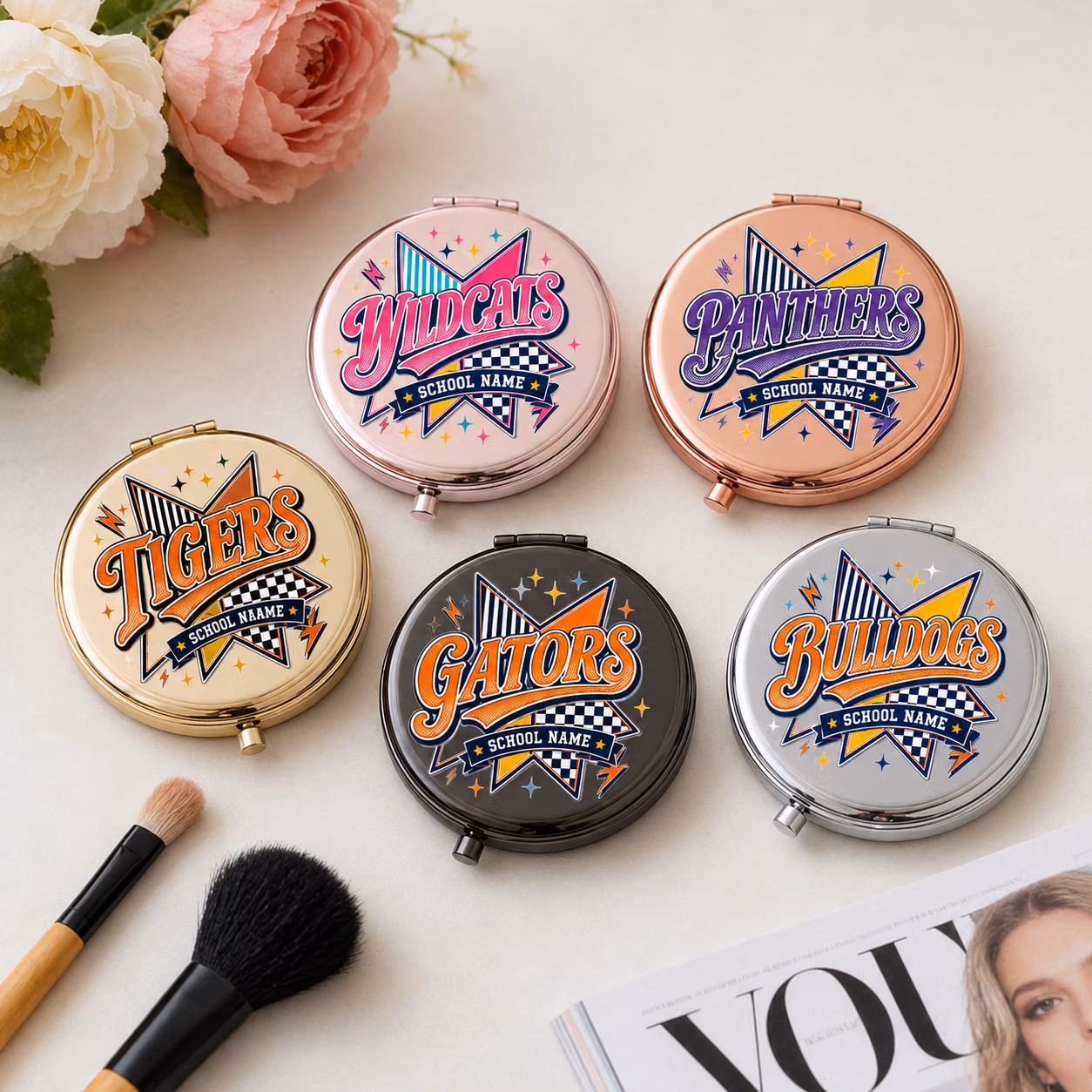 Personalized Compact Mirror - Star Striped College Mascot