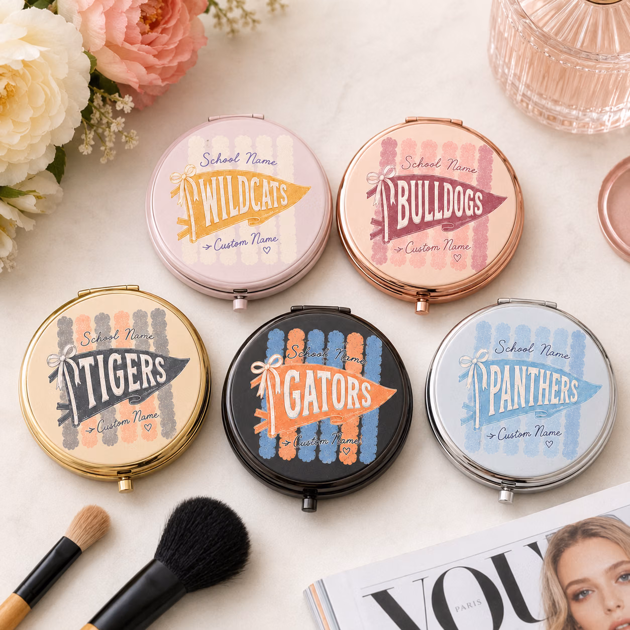 Personalized Compact Mirror - Ribbon Bow College Graduation Gift