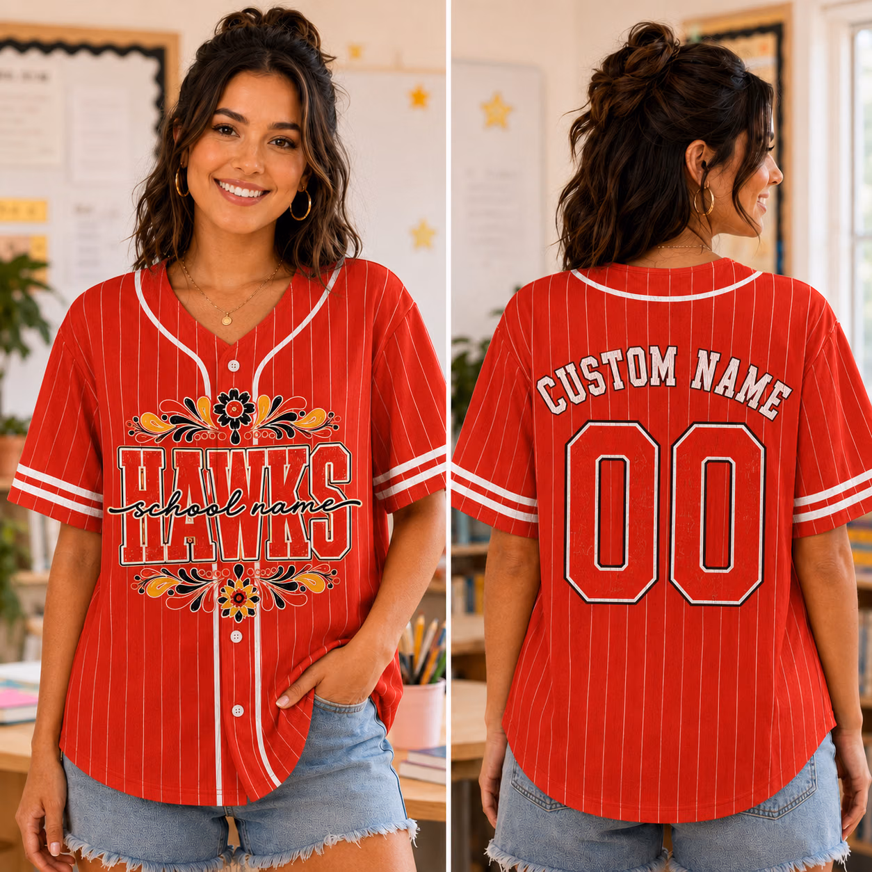 Alternative view of Custom Boho Mascot Game Day Baseball Jersey - Personalized School Name and Number