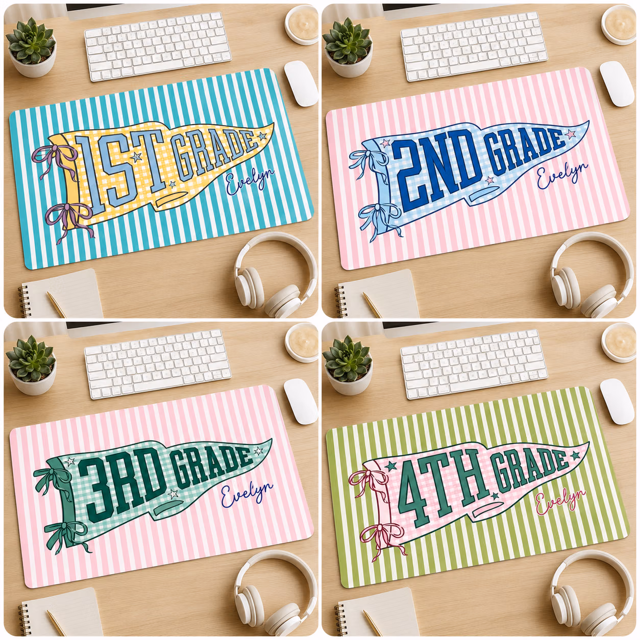 Personalized Desk Mat - Grade Level School Spirit Pennant Desk Pad