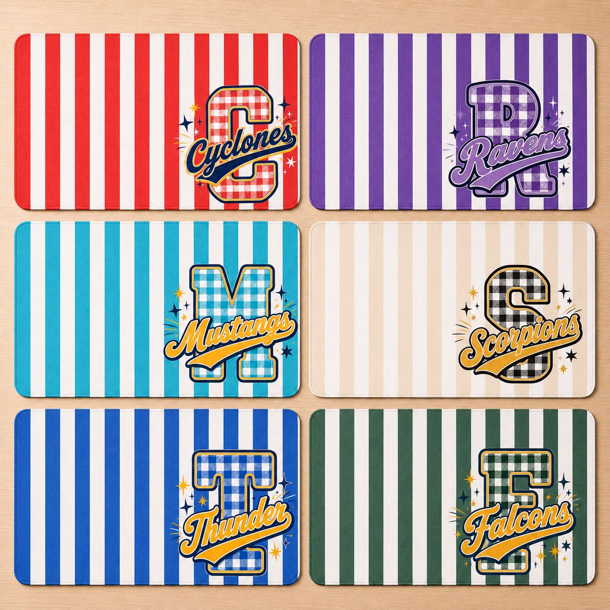 Personalized Desk Mat - College Mascot Gingham Monogram Desk Pad