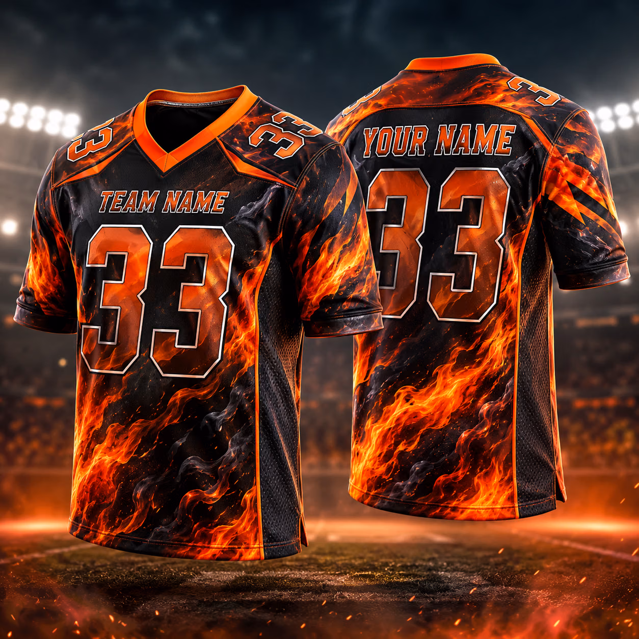 Custom Football Team Jersey - Bold Flame Graphic Game Day Outfit