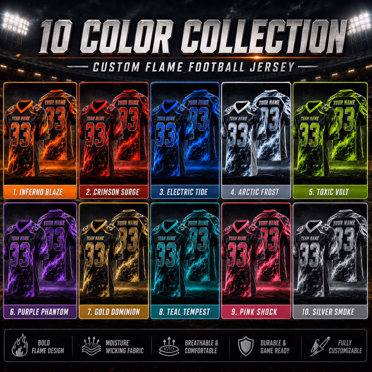 Custom Football Team Jersey - Bold Flame Graphic Game Day Outfit 3 Custom Football Team Jersey - Bold Flame Graphic Game Day Outfit - Image 3