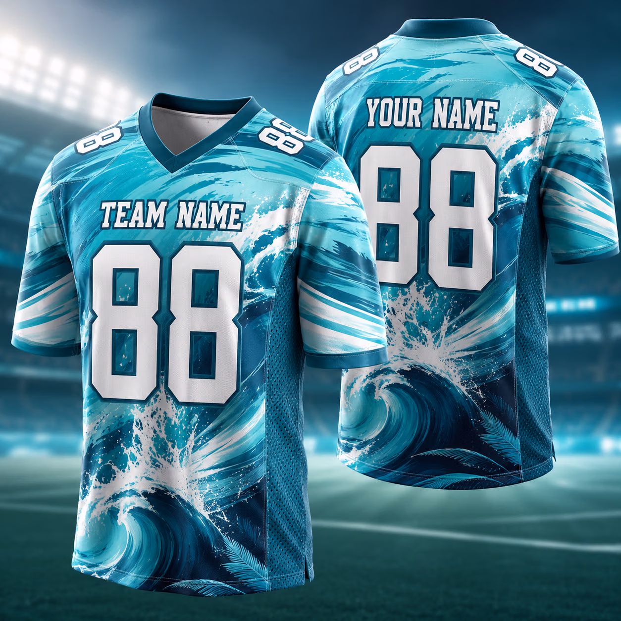 Custom Football Team Jersey - Dynamic Ocean Wave Gift for Sports Fans