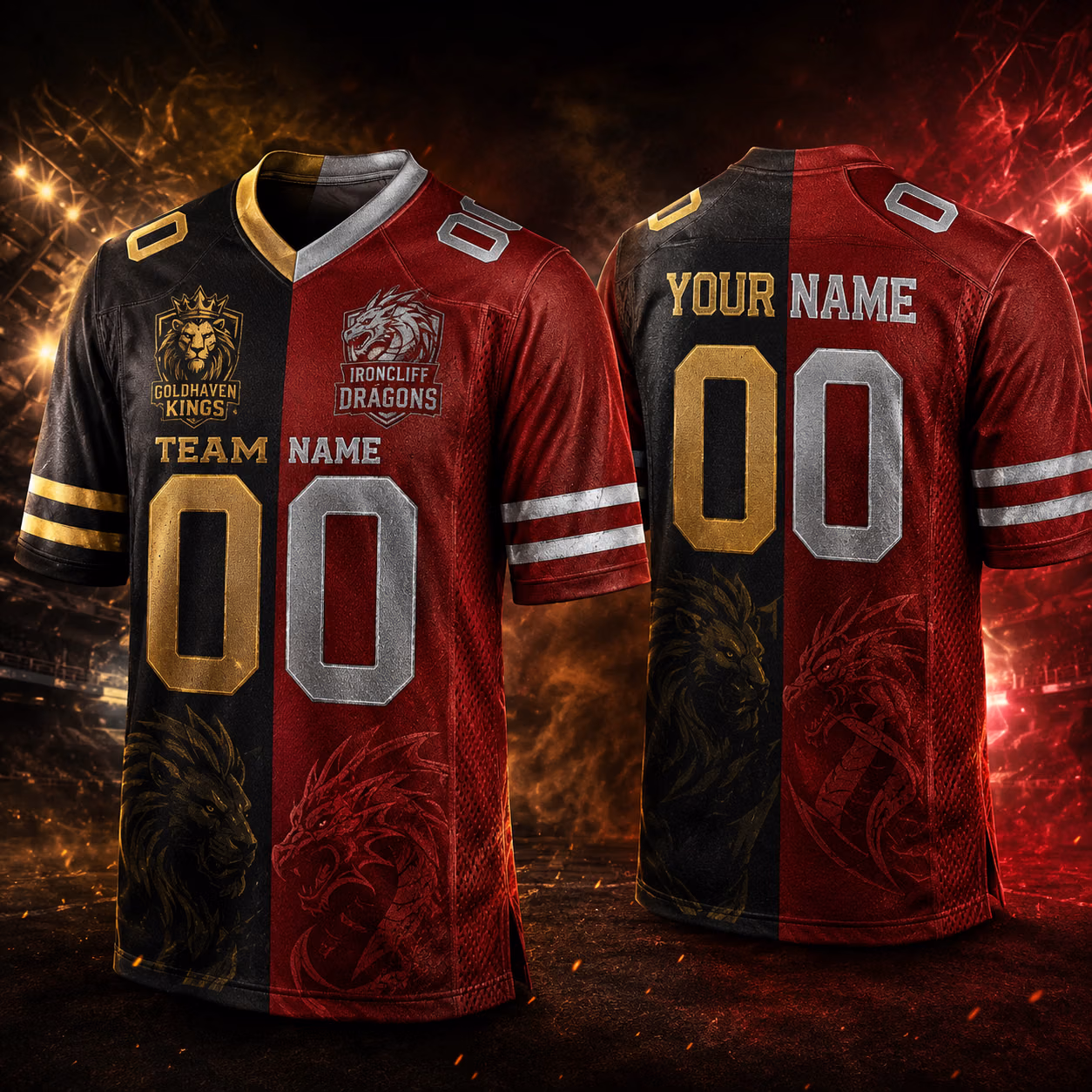 Custom Football Jersey - Personalized Split Lion Dragon Game Shirt