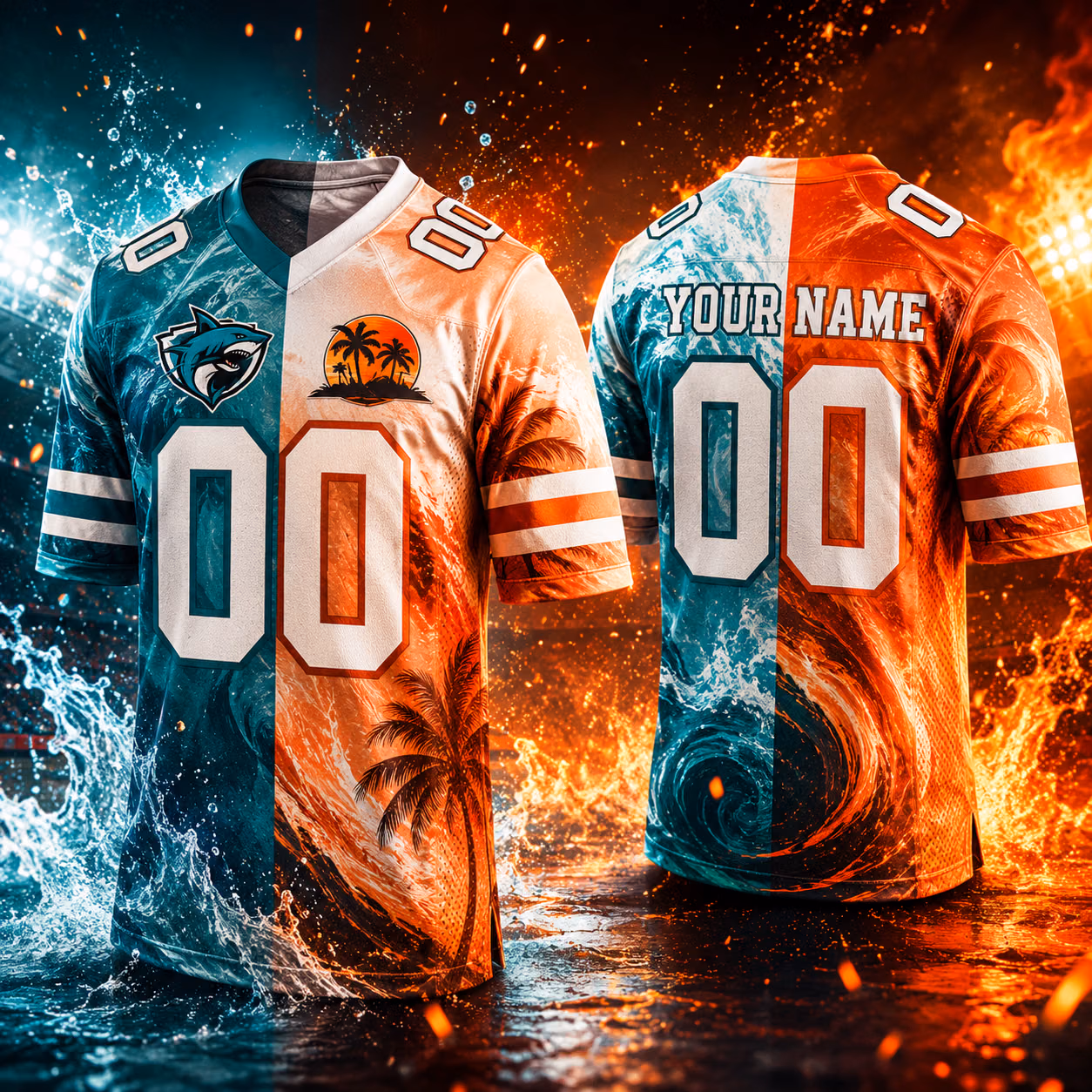 Custom Football Jersey - Unique Fire and Water Gift for Sports Fans