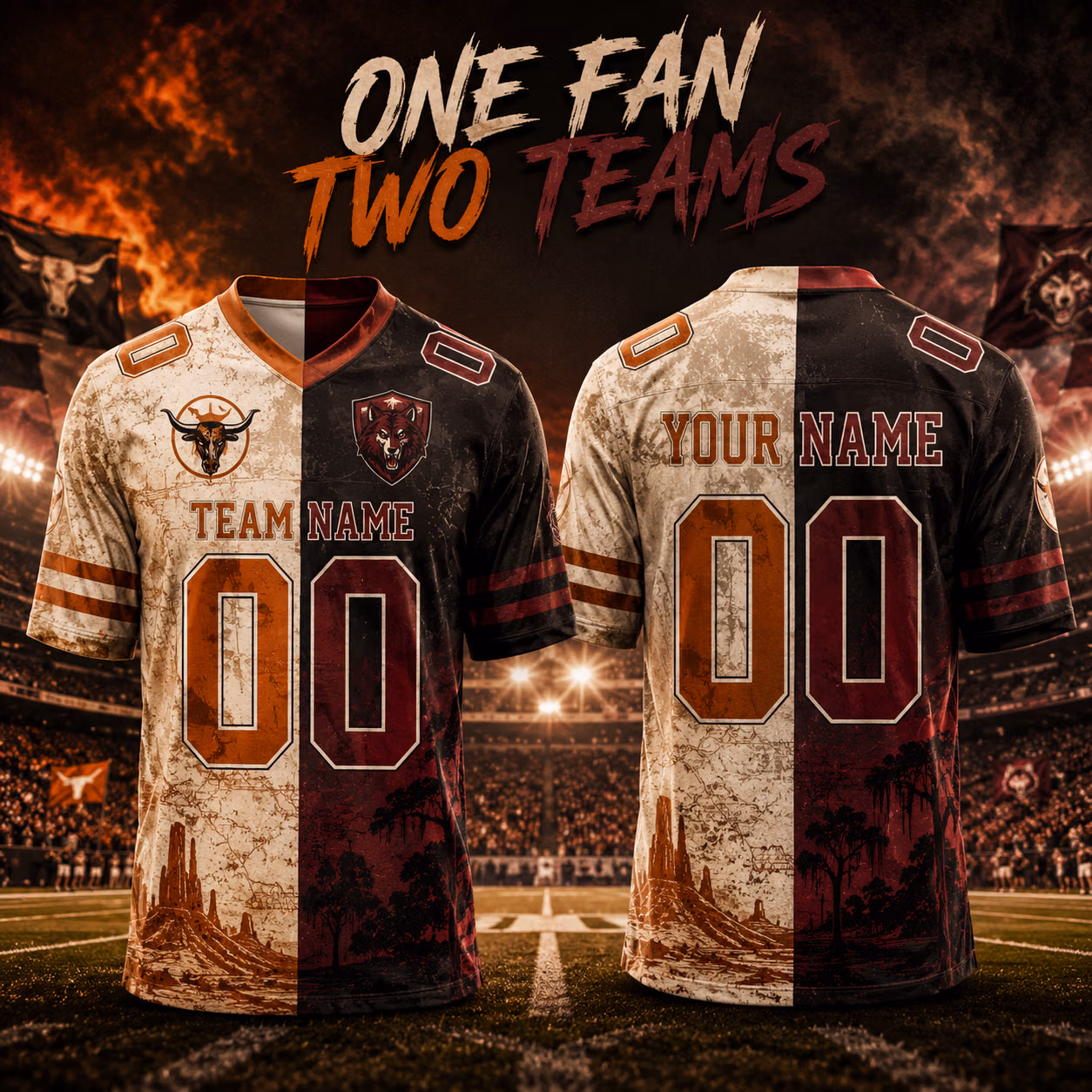 Custom Football Jersey - One Fan Two Teams Split Game Day Outfit