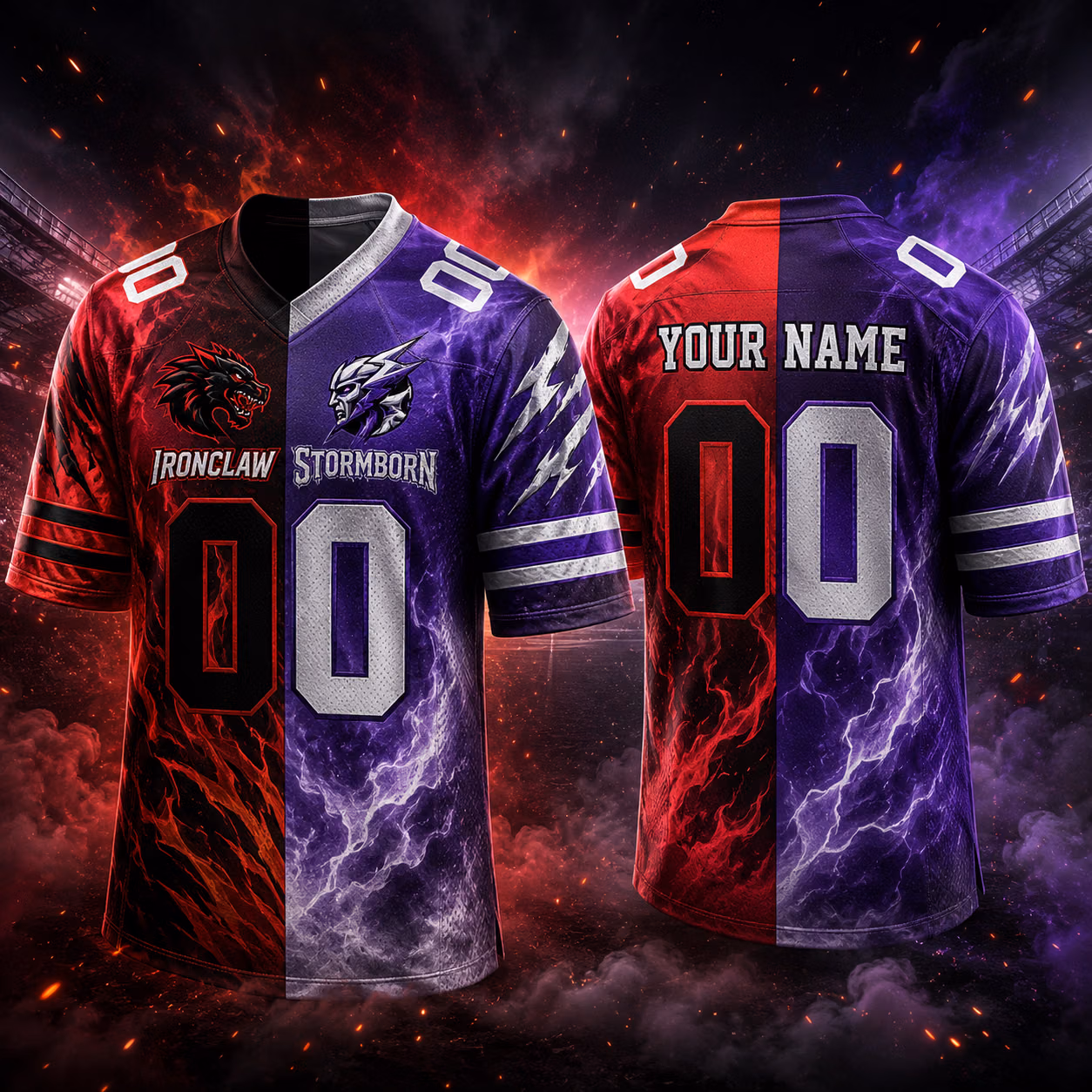 Custom Football Jersey - Personalized Split Fire Lightning Game Shirt