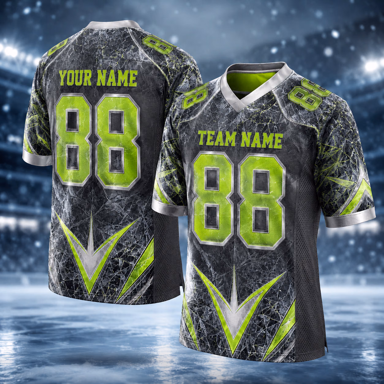Cool Custom Football Jersey - Electric Lime Shattered Ice Outfit