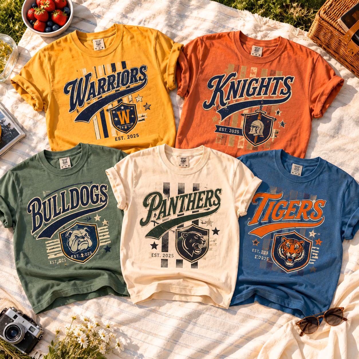 Custom College T-Shirt - Vintage Shield Mascot School Spirit Tee
