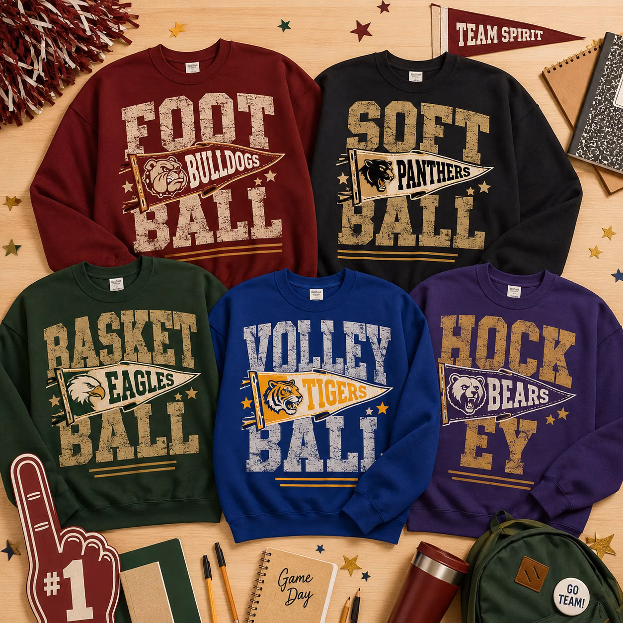 Custom College Sweater - Vintage Sport Mascot Game Day Crewneck