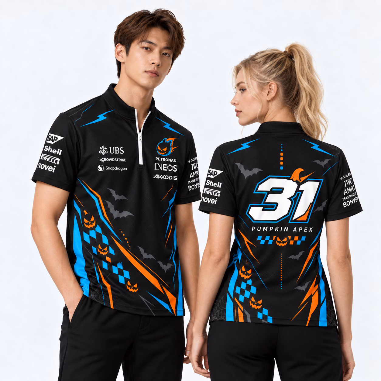 AMG F1 Team Cyber Neon Edition Custom Halloween Quarter Zip Shirt