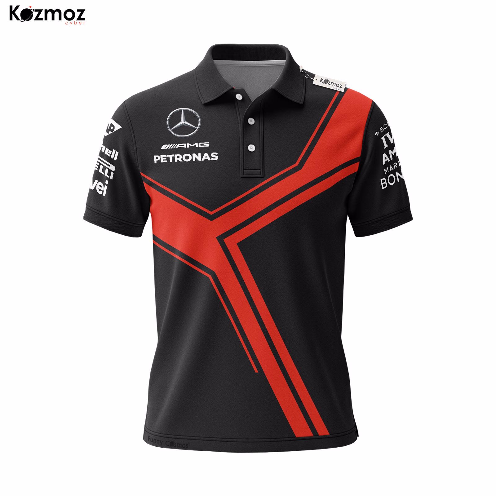 Alternative view of AMG Petronas Racing Shirt Polo - Red Stripes Motorsport Fans Gear Tee