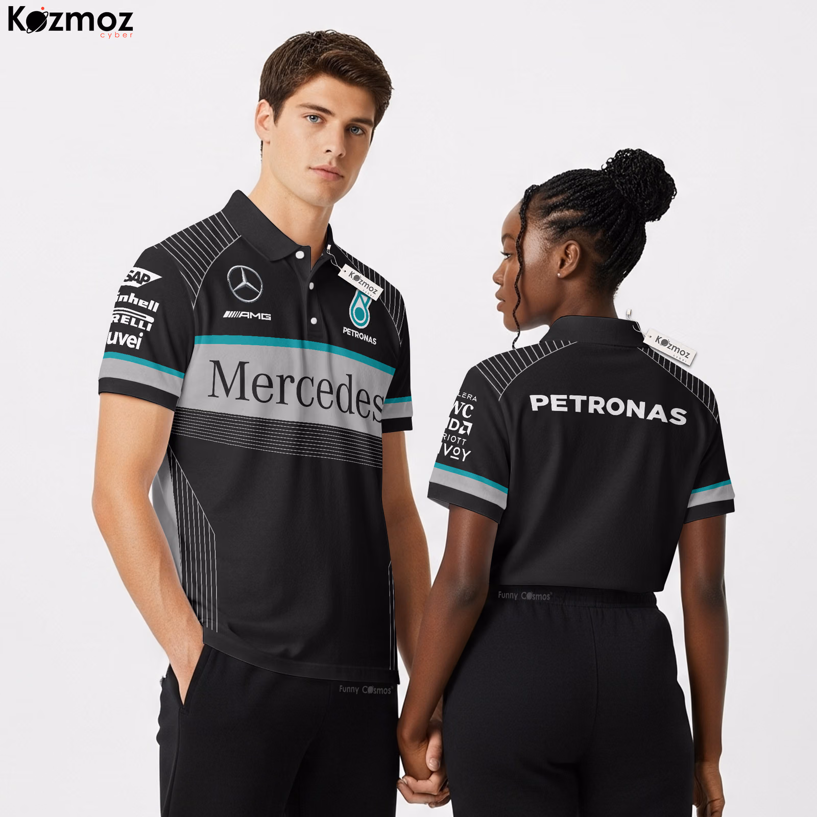 AMG Petronas Polo Shirt - Black Gray Teal Edition Racing Teamwear - 2