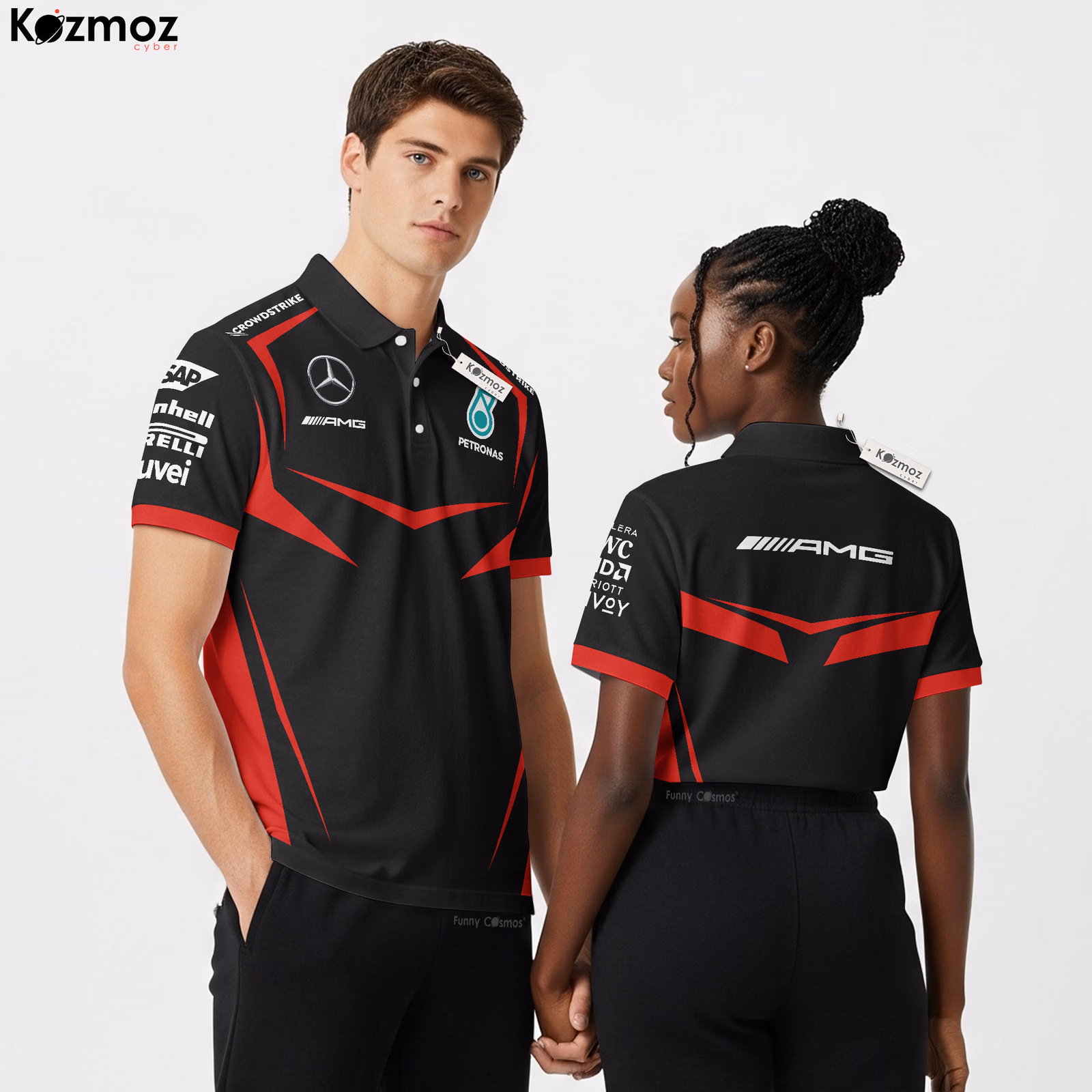 AMG Petronas Polo Shirt - Black Red Speedstrike Bold Fanwear Drop