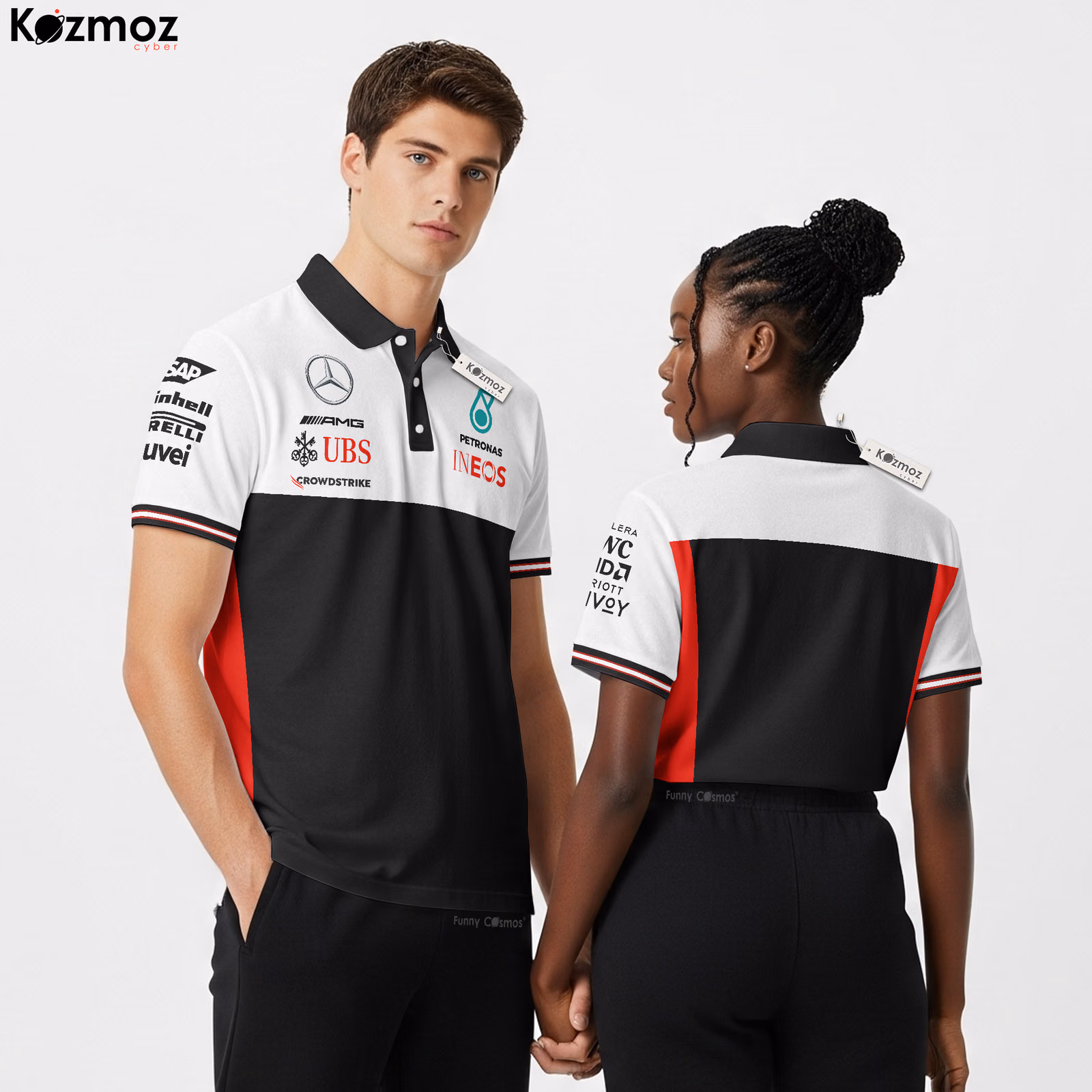 AMG Petronas Polo Shirt - Teamwear White Red Look Fanwear - 3