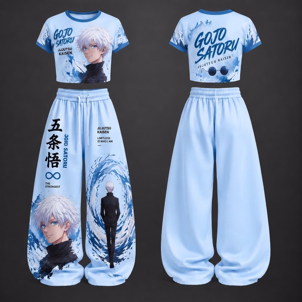 The Blindfolded Sorcerer Cursed Energy Battle Crop top And Baggy Set Anime Clothes