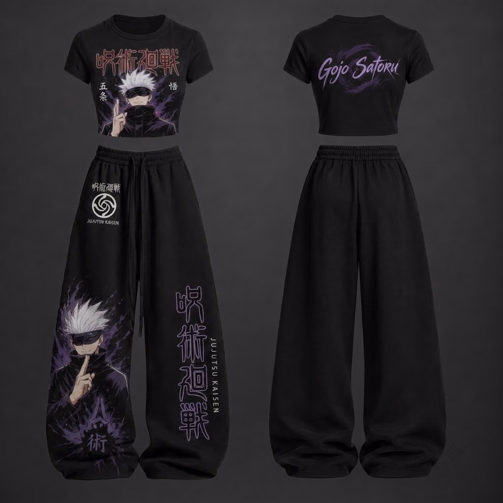 The Blindfolded Sensei Cursed Energy Battle Crop top And Baggy Set Anime Clothes